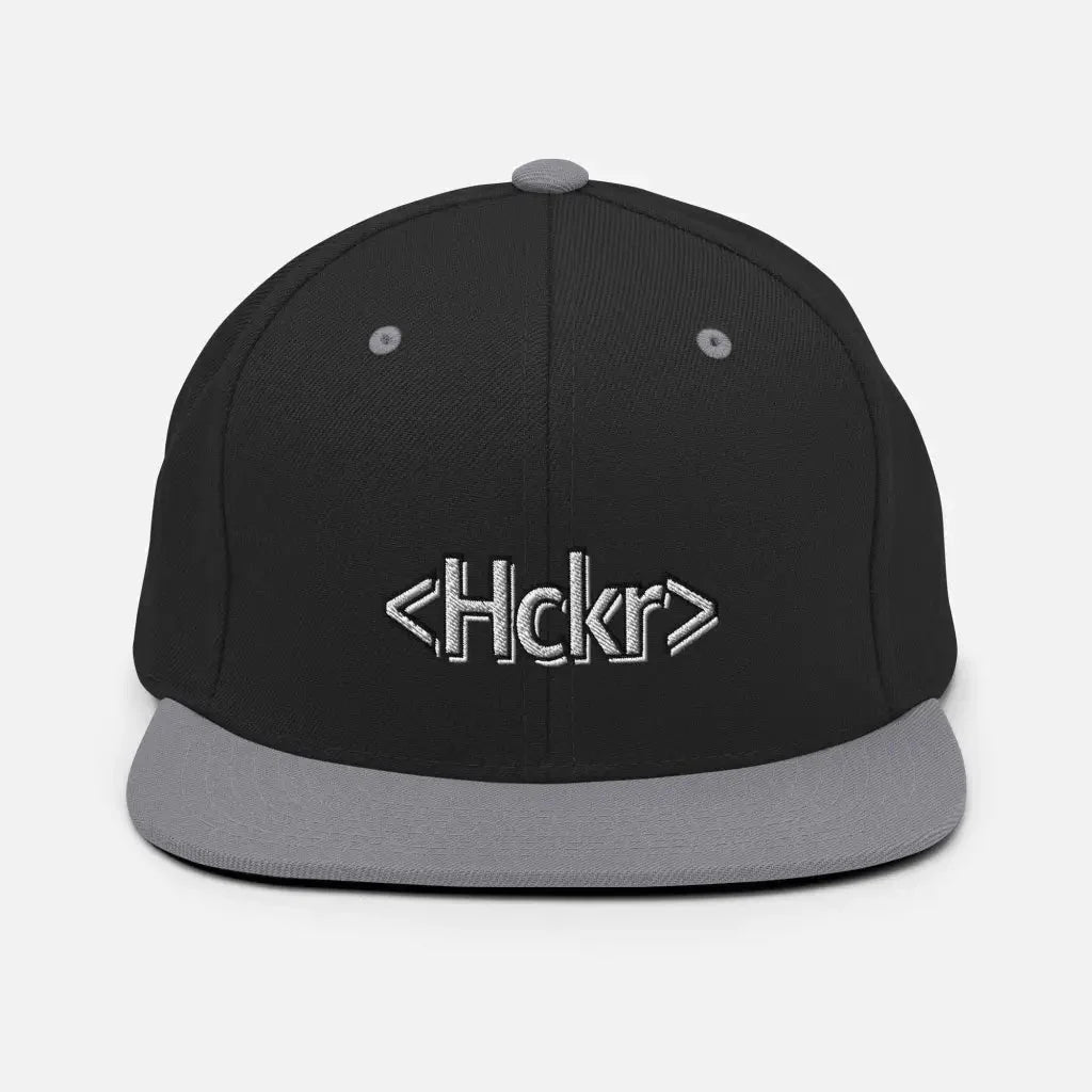 Hacker Snapback Hat - Light Text - Black/ Silver