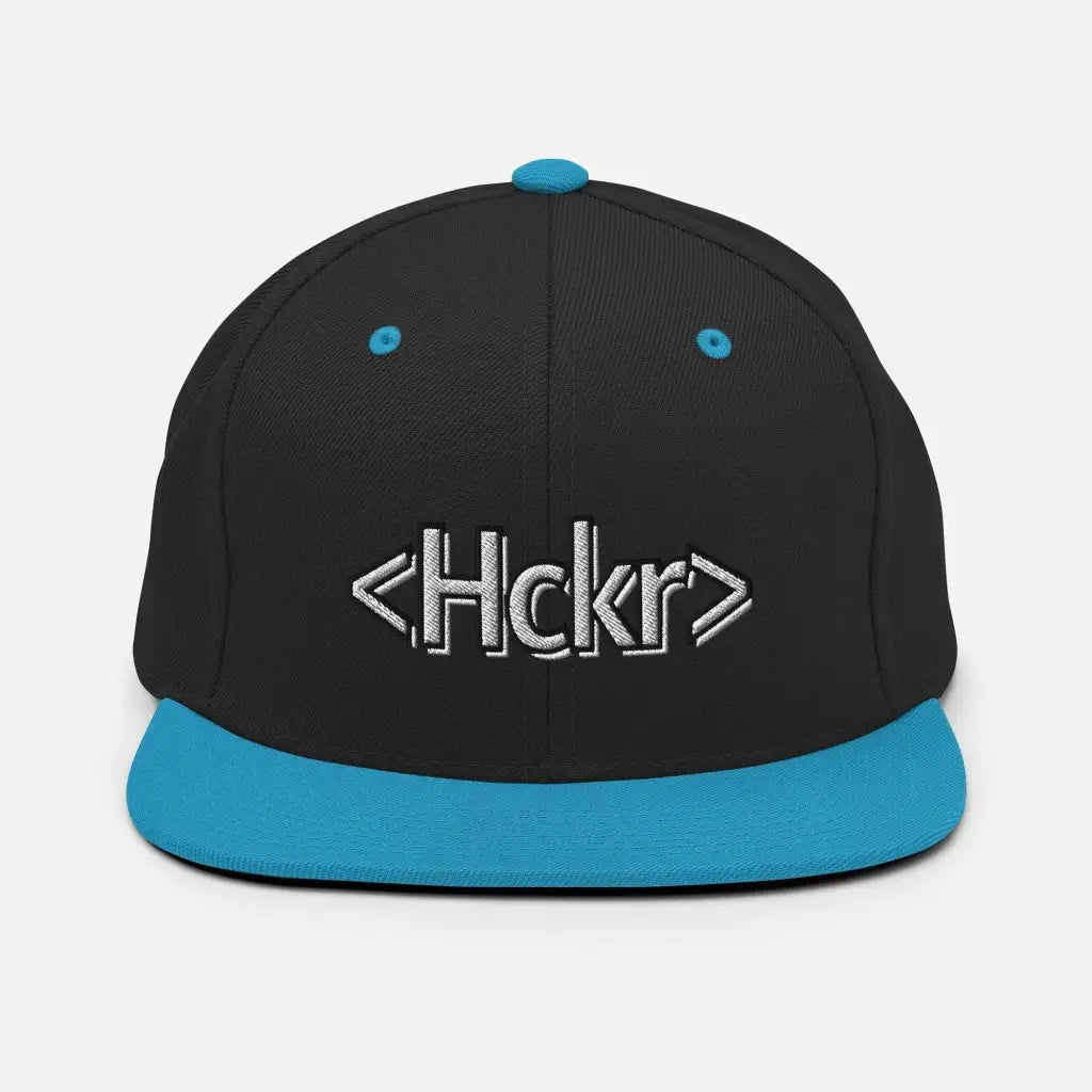 Hacker Snapback Hat - Light Text - Black/ Teal