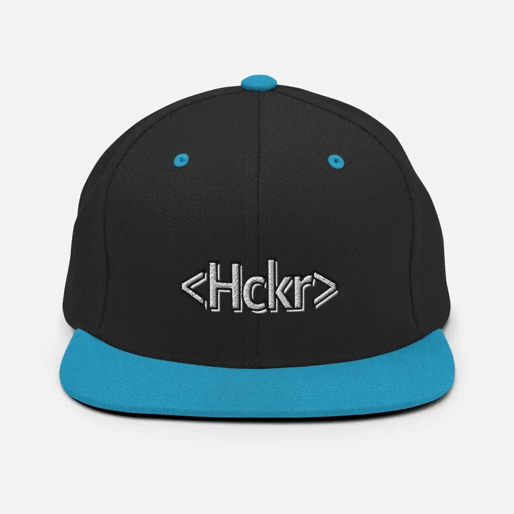 Hacker Snapback Hat - Light Text - Black/ Teal