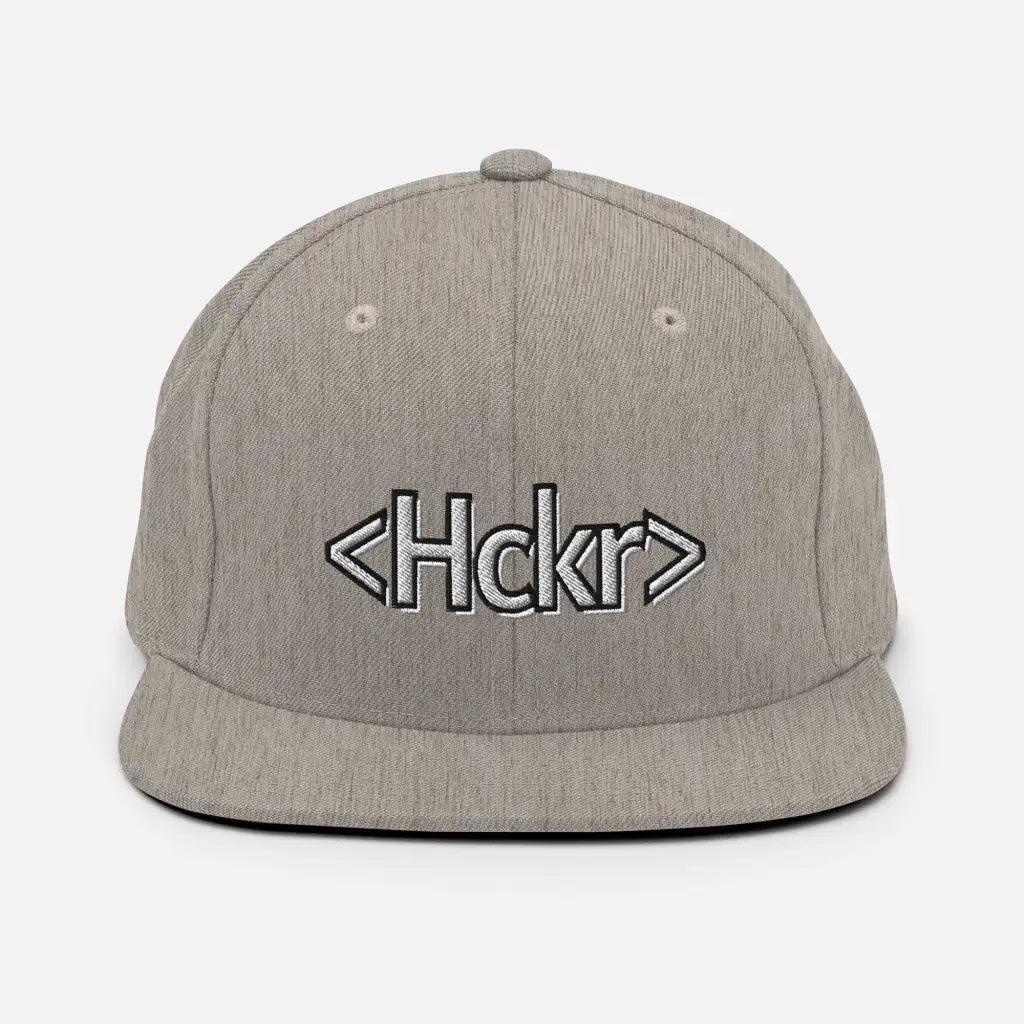 Hacker Snapback Hat - Light Text - Heather Grey