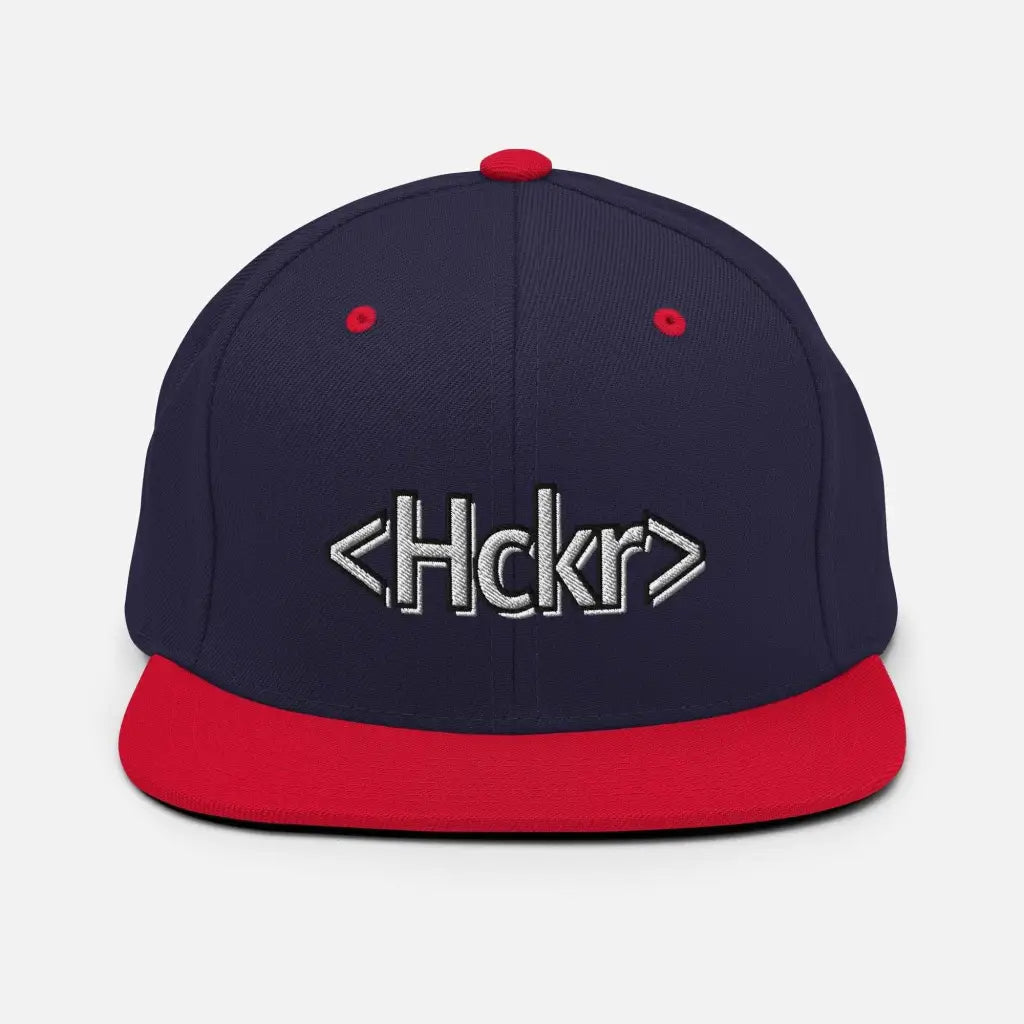 Hacker Snapback Hat - Light Text - Navy/ Red