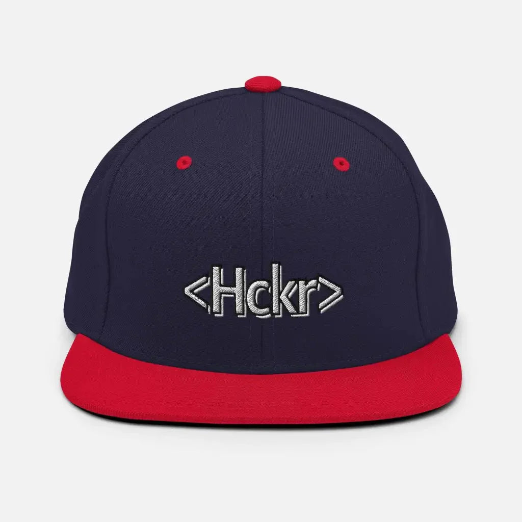 Hacker Snapback Hat - Light Text - Navy/ Red