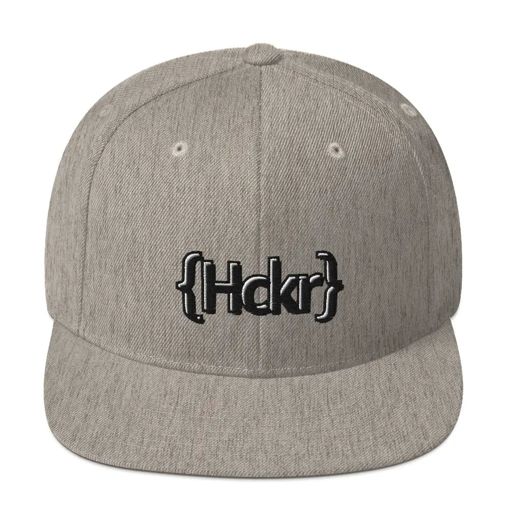 {Hckr} Hacker Snapback Hat - Dark Text - Heather Grey