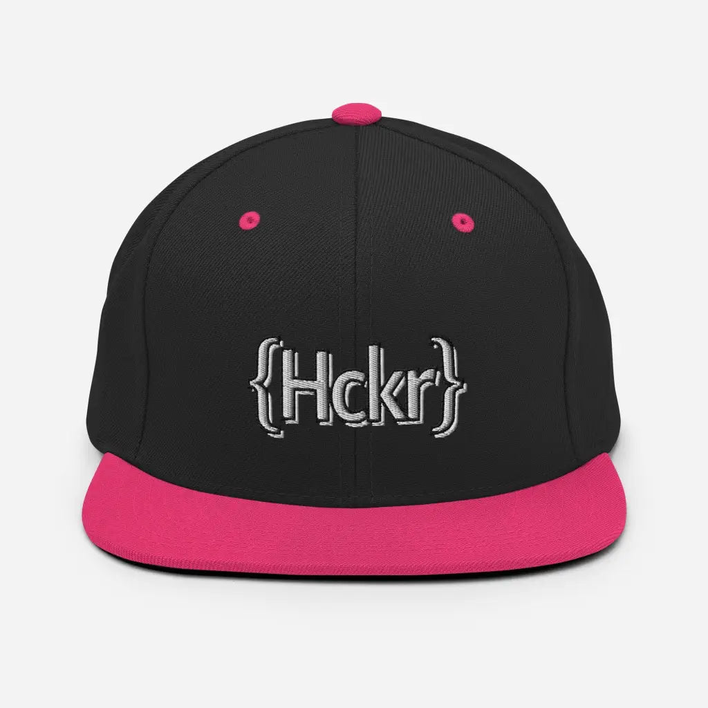 {Hckr} Hacker Snapback Hat - Light Text - Black/ Neon Pink