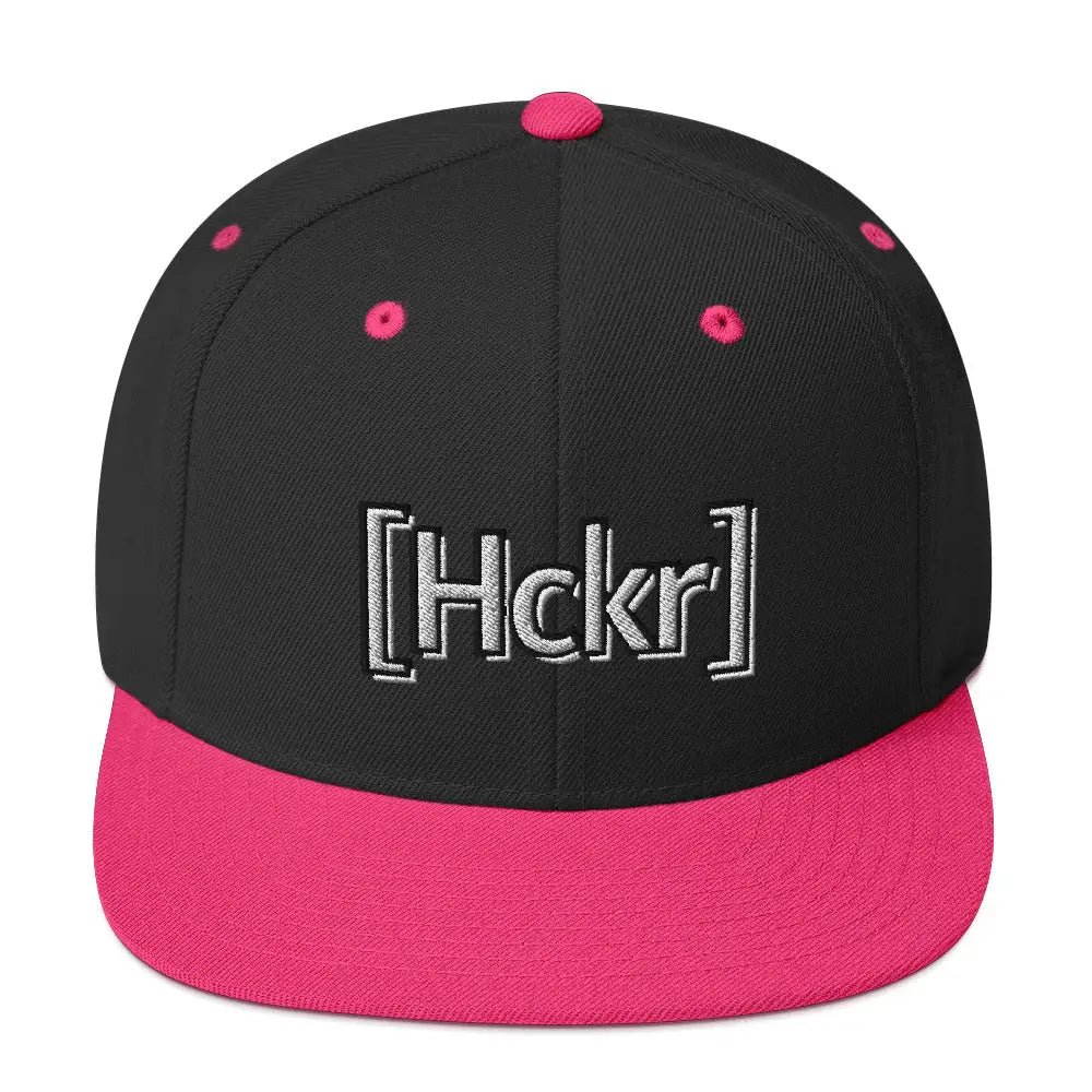 [Hckr] Hacker Snapback Hat - Light Text - Black/ Neon Pink