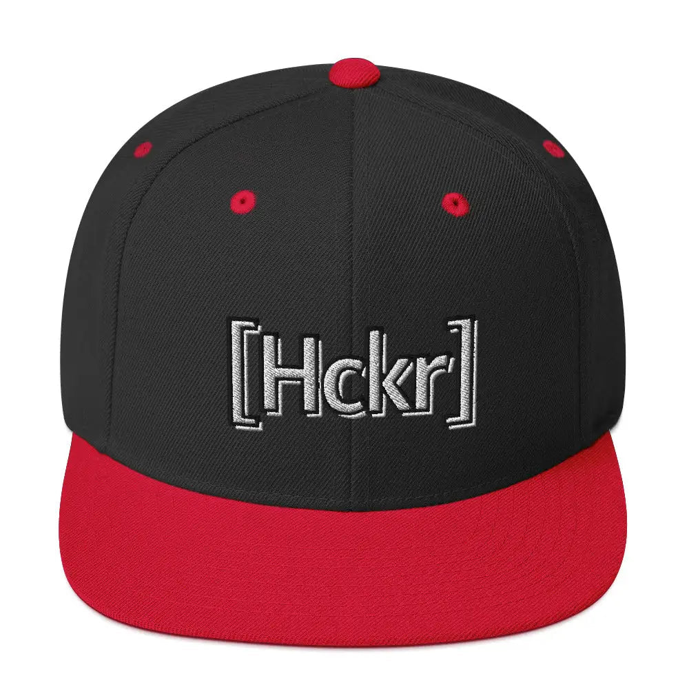 [Hckr] Hacker Snapback Hat - Light Text - Black/ Red