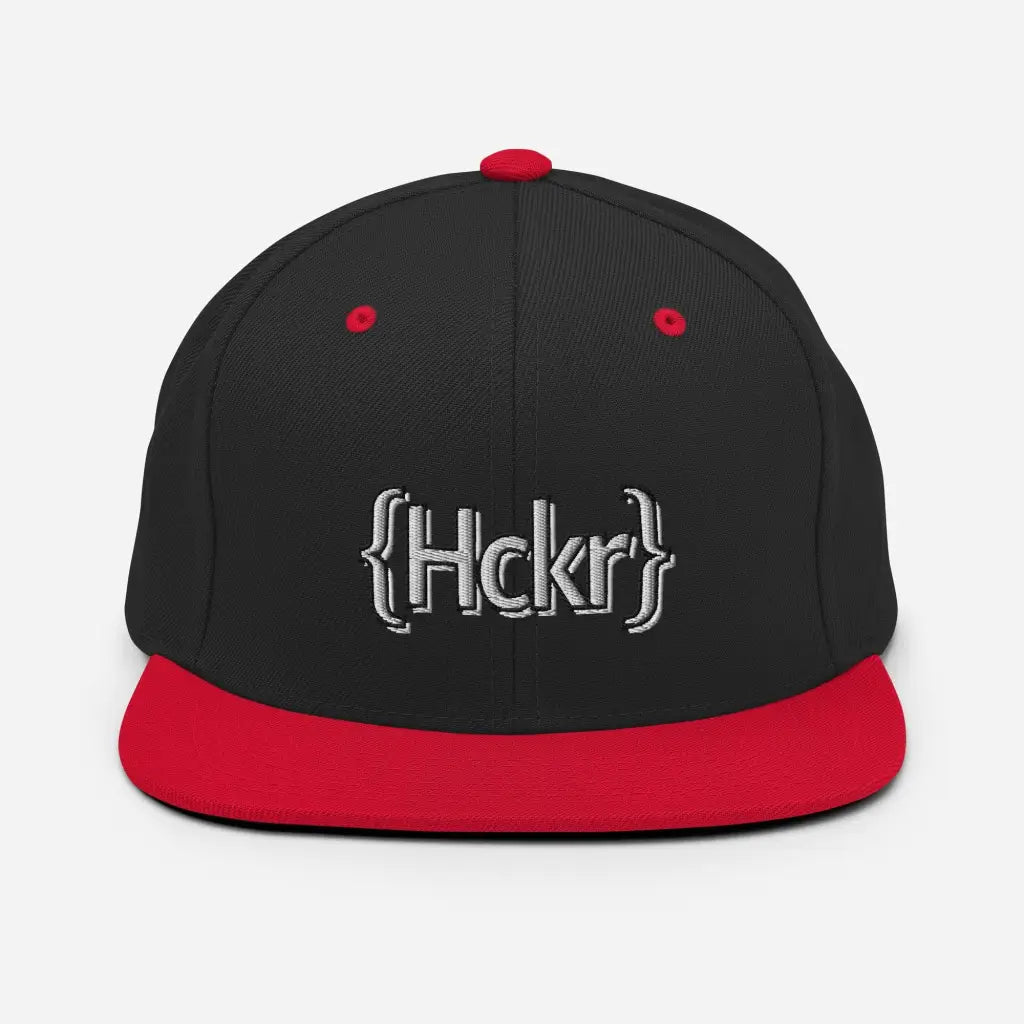 {Hckr} Hacker Snapback Hat - Light Text - Black/ Red