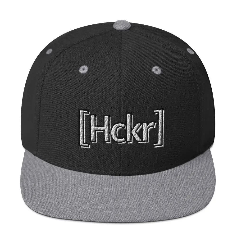 [Hckr] Hacker Snapback Hat - Light Text - Black/ Silver