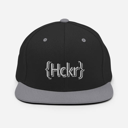 {Hckr} Hacker Snapback Hat - Light Text - Black/ Silver