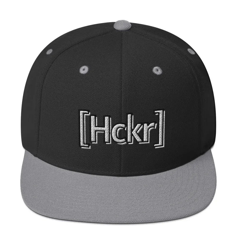 [Hckr] Hacker Snapback Hat - Light Text - Black/ Silver