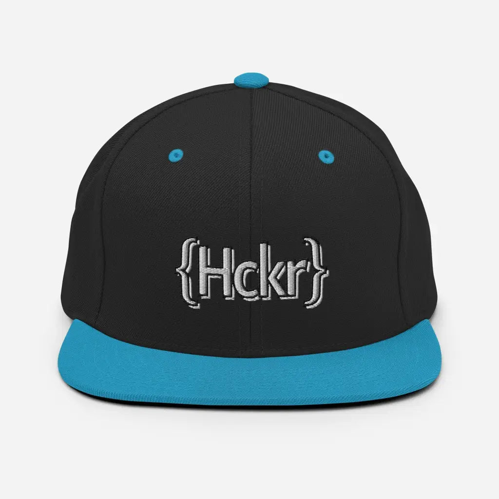 {Hckr} Hacker Snapback Hat - Light Text - Black/ Teal