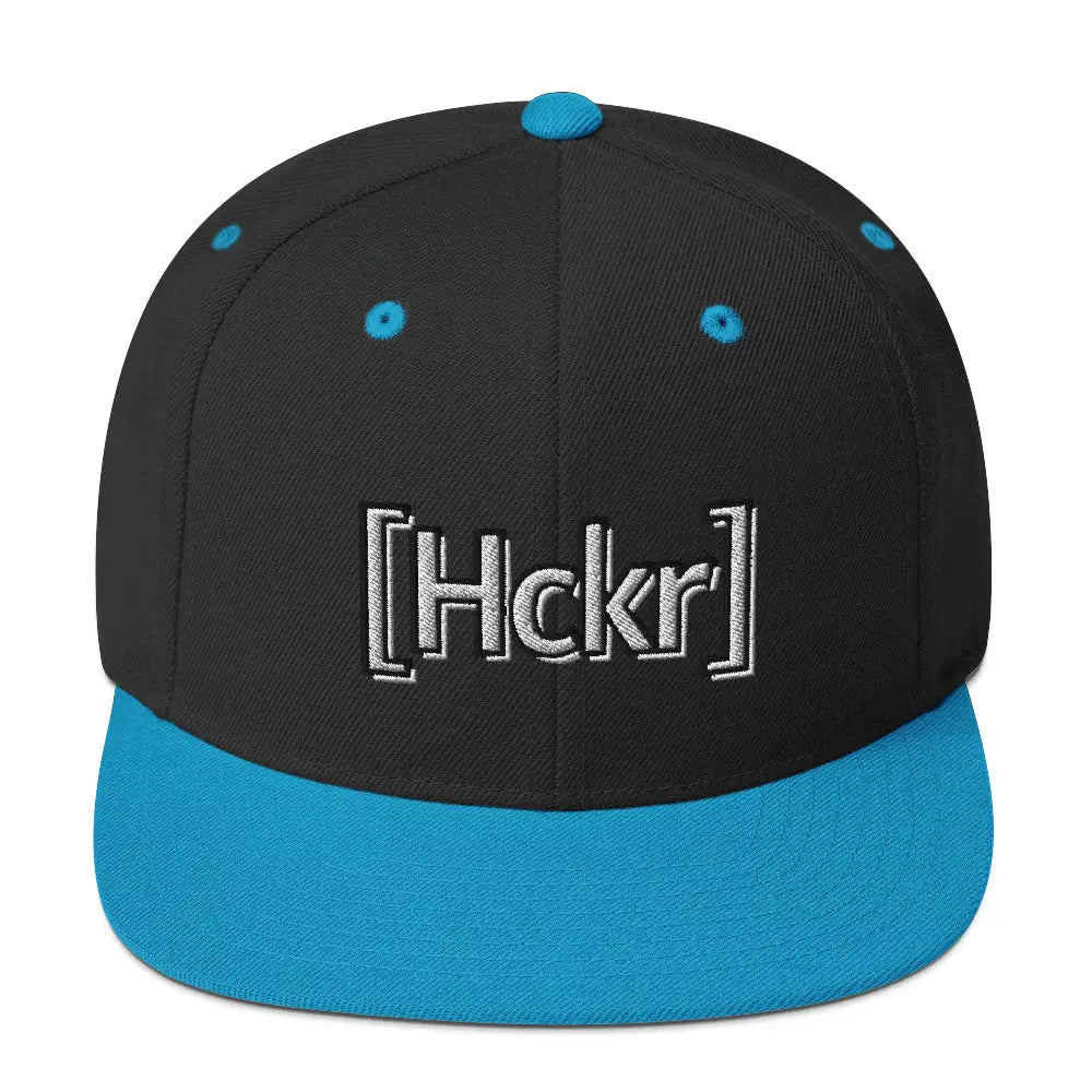 [Hckr] Hacker Snapback Hat - Light Text - Black/ Teal