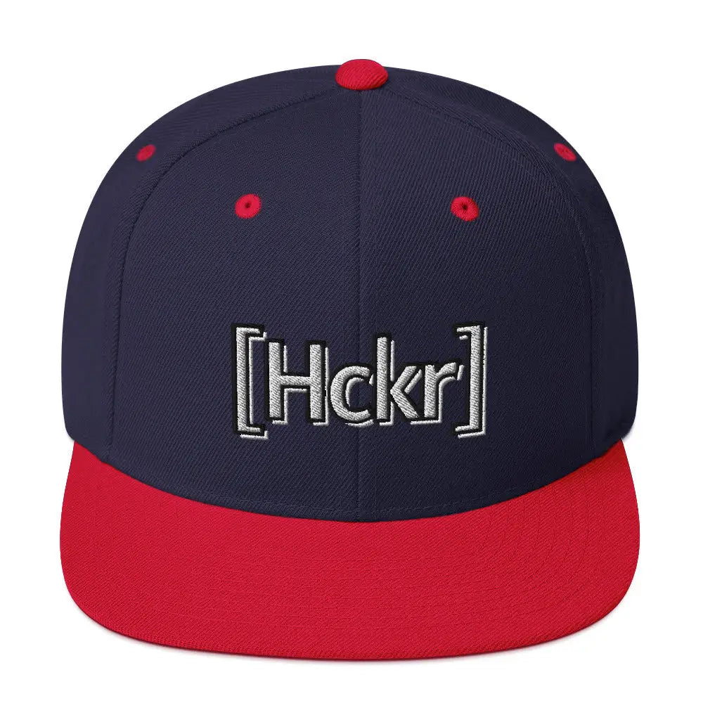 [Hckr] Hacker Snapback Hat - Light Text - Navy/ Red