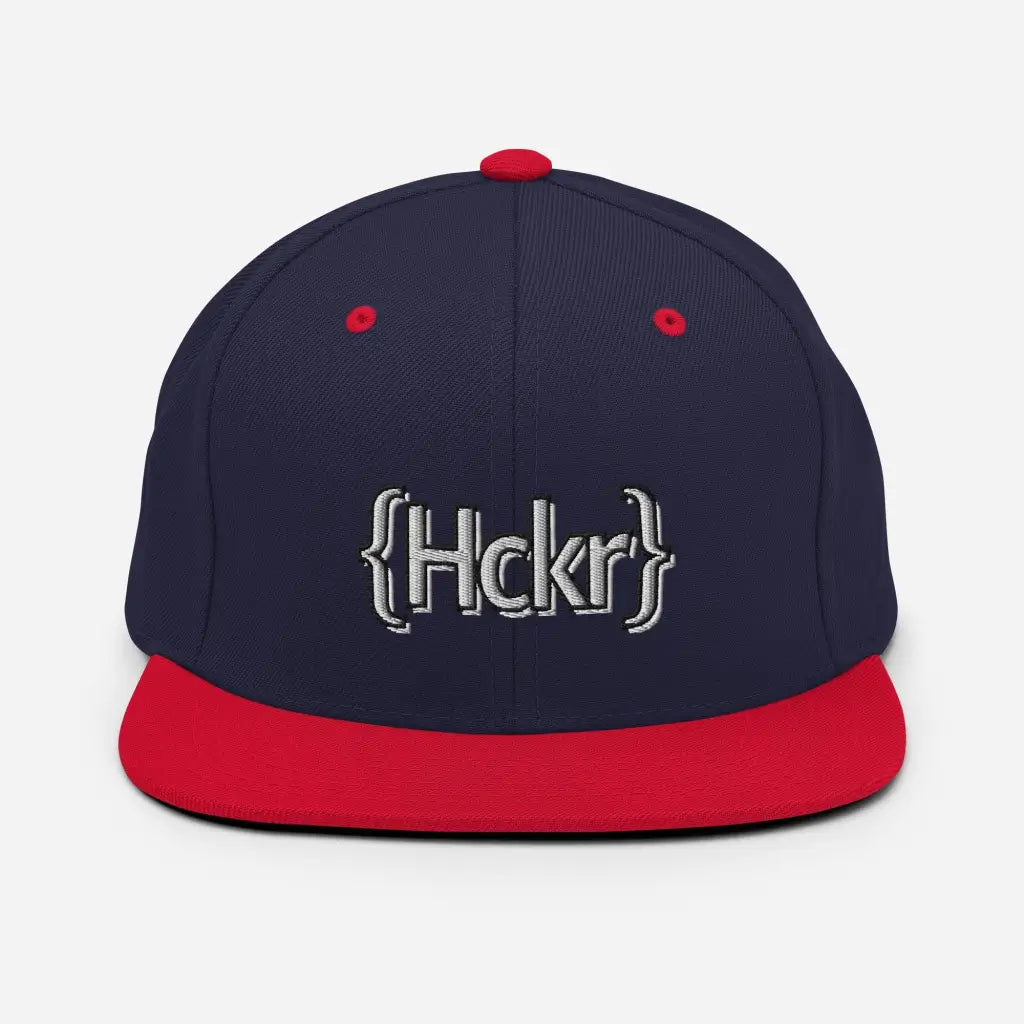 {Hckr} Hacker Snapback Hat - Light Text - Navy/ Red