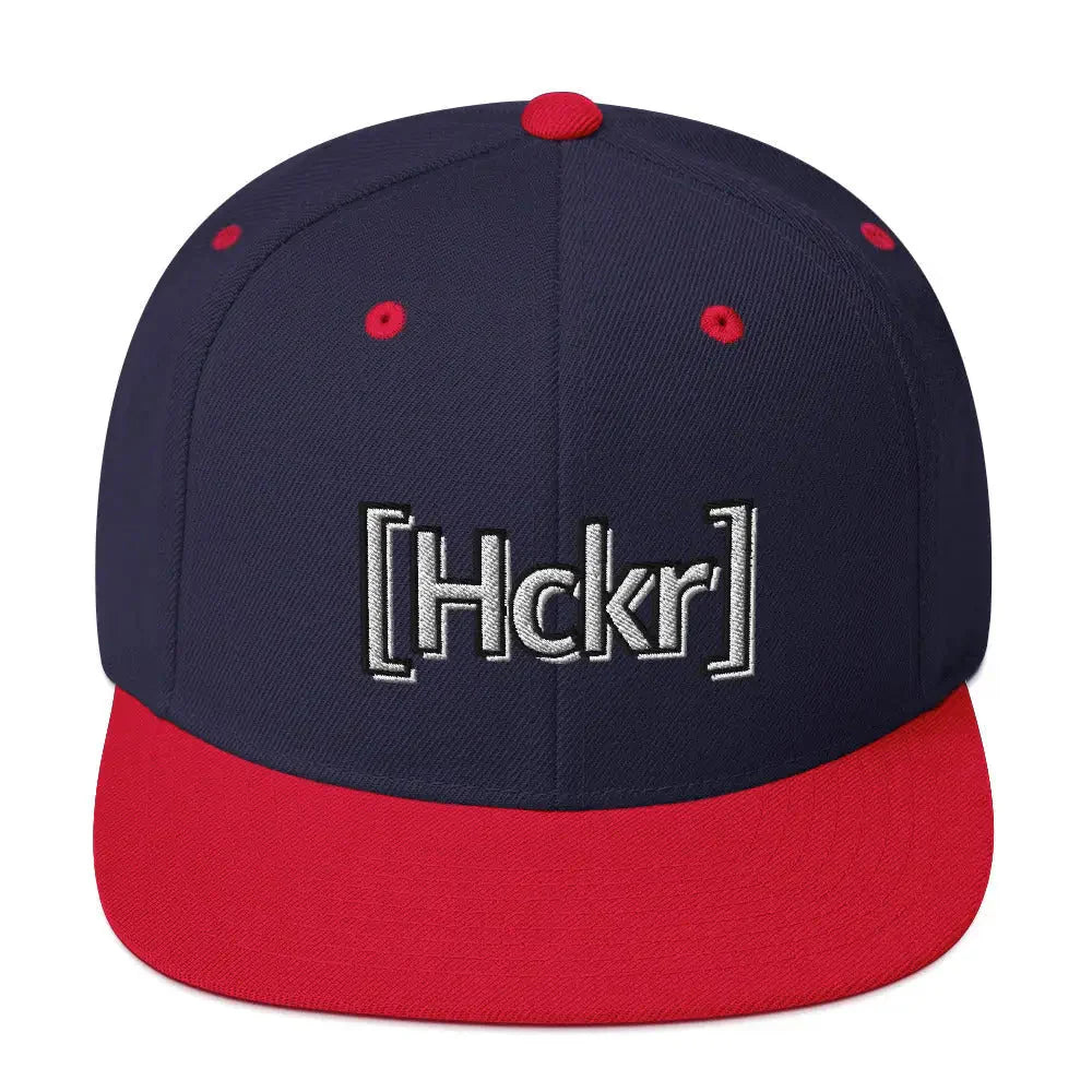 [Hckr] Hacker Snapback Hat - Light Text - Navy/ Red