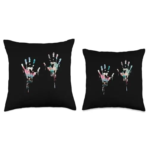 Imprint of Expression: Vibrant Dripping Hands Throw Pillow