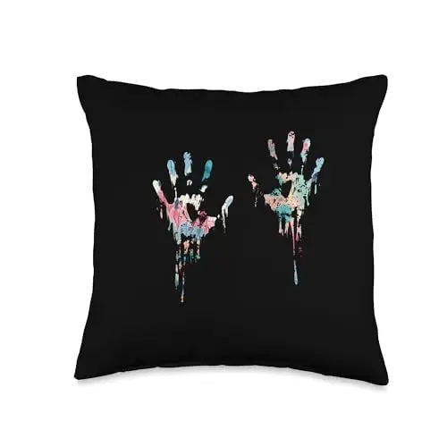 Imprint of Expression: Vibrant Dripping Hands Throw Pillow