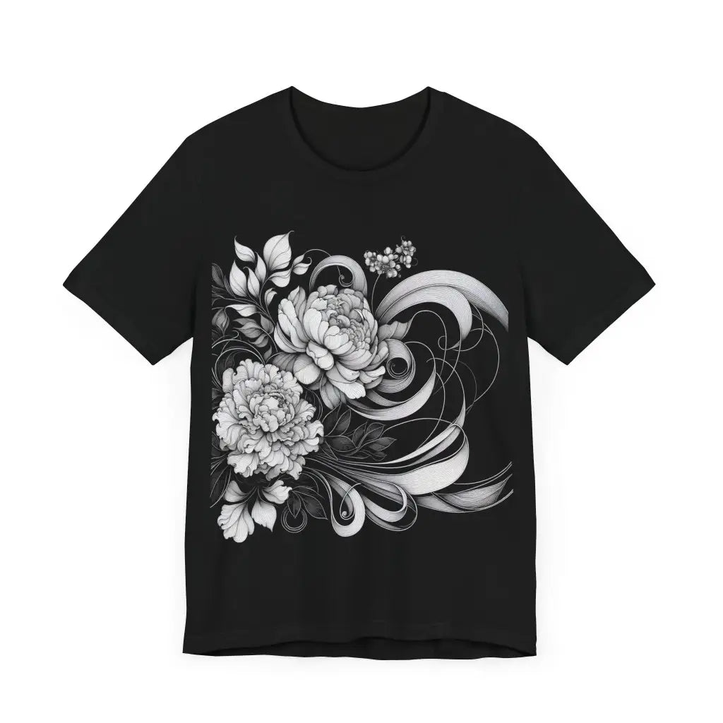 Intricate Black and White Bouquet Jersey Short Sleeve Tee T
