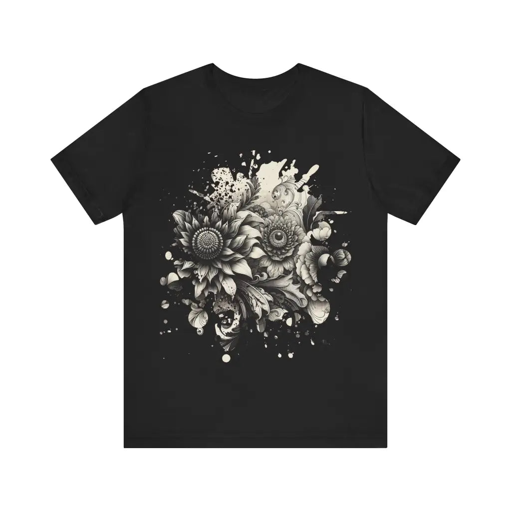 Intricate Petal Design - Jersey Short Sleeve Tee - Black