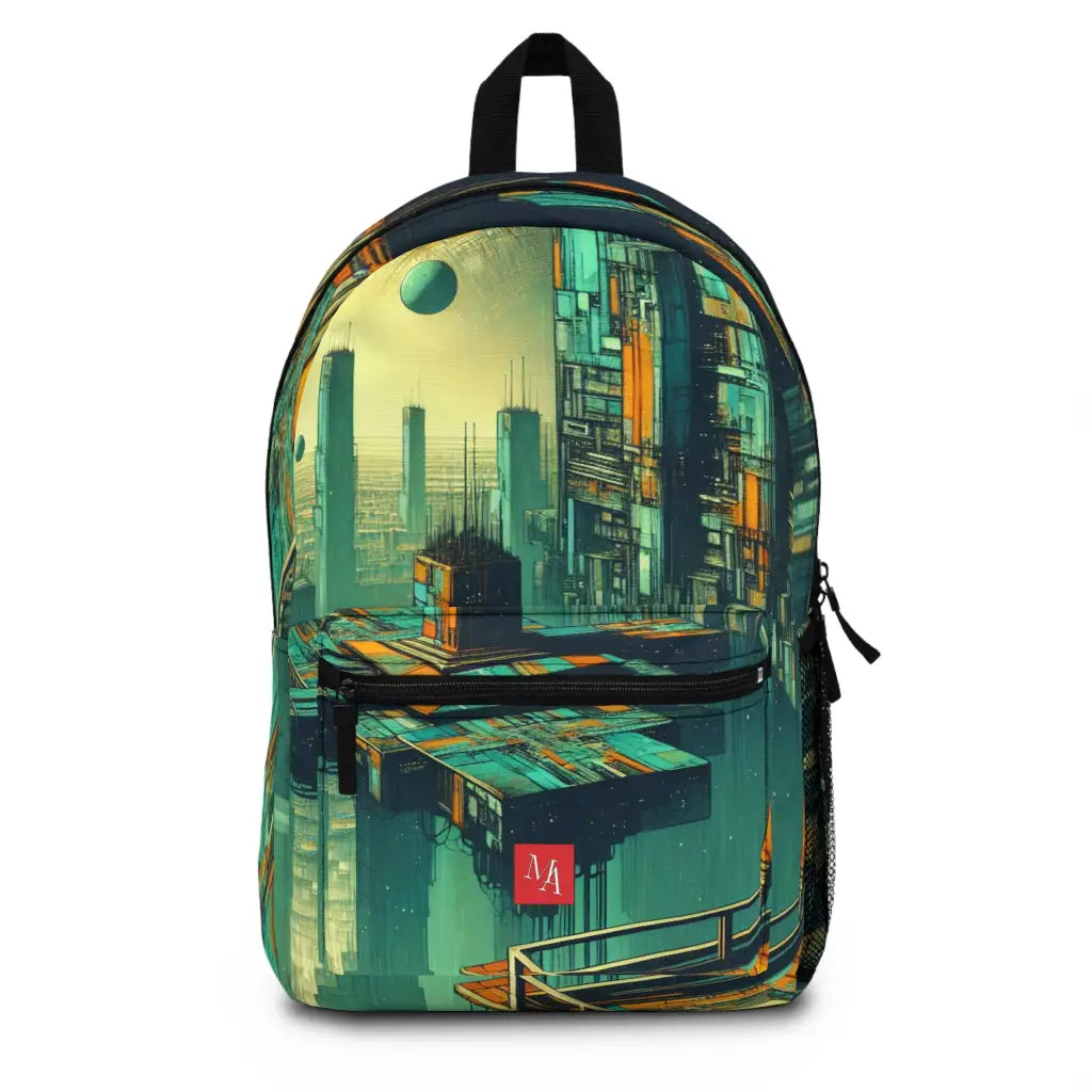 Journey through the Futuristic Cityscape Backpack One size