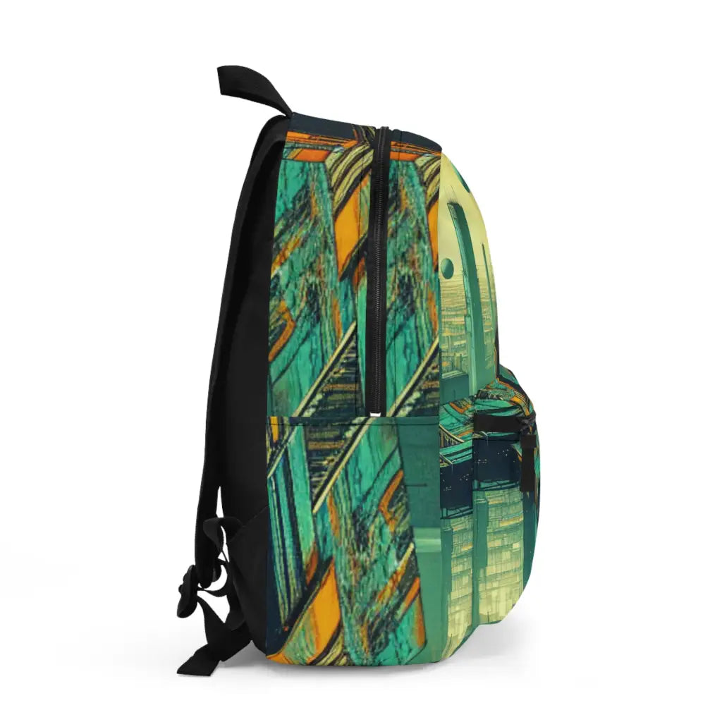 Journey through the Futuristic Cityscape Backpack One size