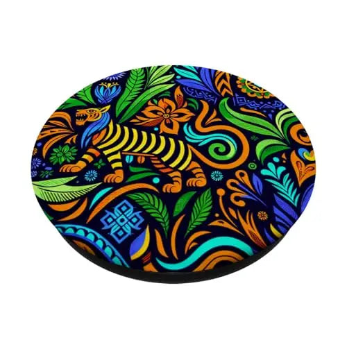Jungle Harmony: Folk Art Tiger PopSockets Swappable PopGrip