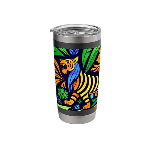 Jungle Harmony: Folk Art Tiger Stainless Steel Insulated