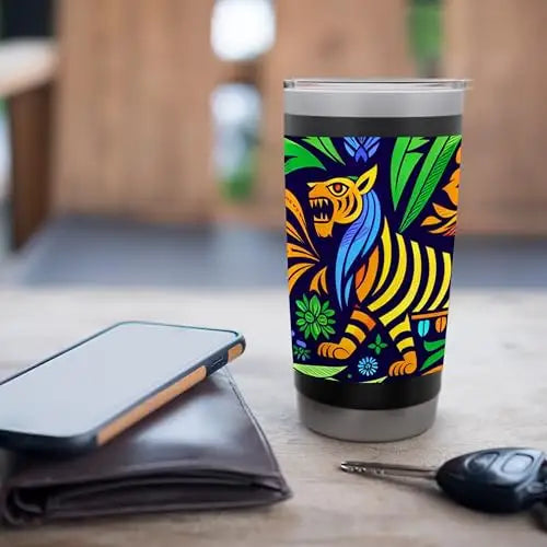 Jungle Harmony: Folk Art Tiger Stainless Steel Insulated