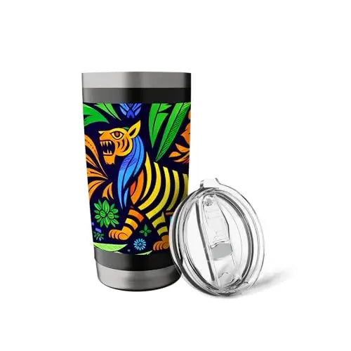 Jungle Harmony: Folk Art Tiger Stainless Steel Insulated