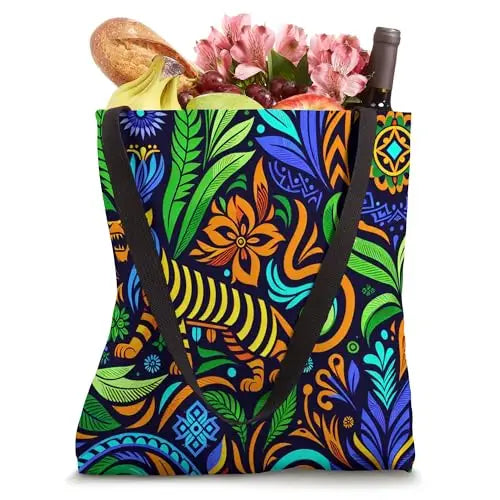 Jungle Harmony: Folk Art Tiger Tote Bag Apparel