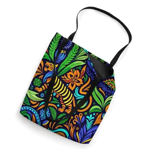 Jungle Harmony: Folk Art Tiger Tote Bag Apparel