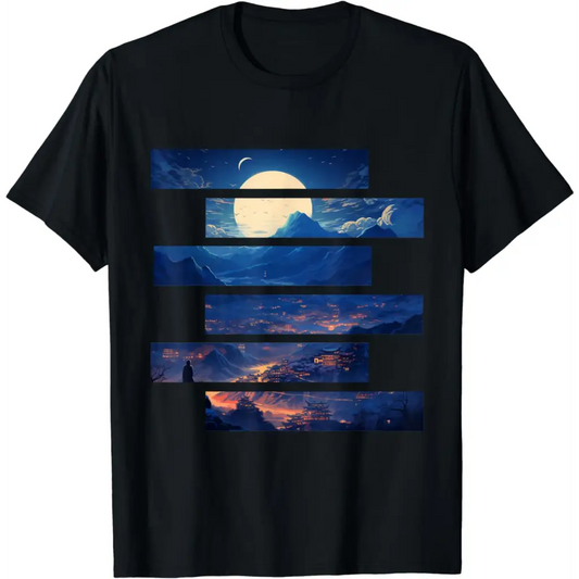 Lunar Horizon Peaks: Moonlit Majesty Over Mountains T-Shirt