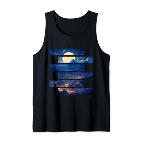 Lunar Horizon Peaks: Moonlit Majesty Over Mountains Tank