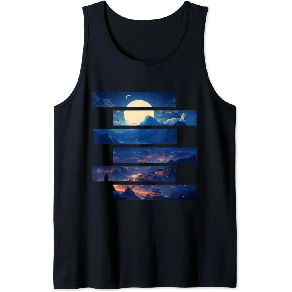 Lunar Horizon Peaks: Moonlit Majesty Over Mountains Tank