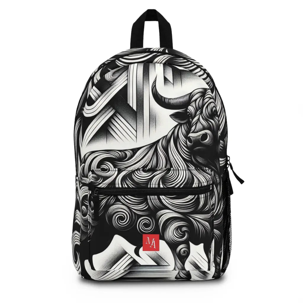 Majestic Bull in Monochrome Splendor Backpack One size Bags