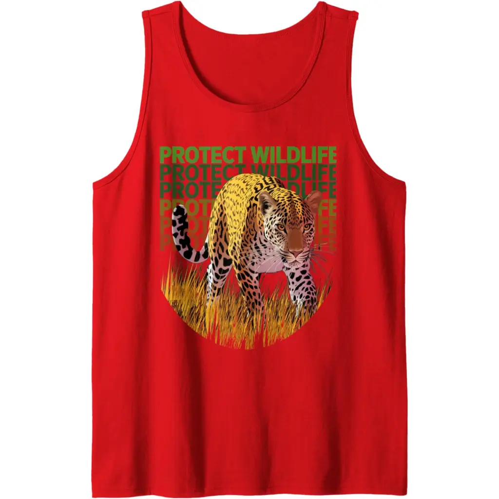 Majestic Jaguar: Guardian of the Grasslands Tank Top - Red