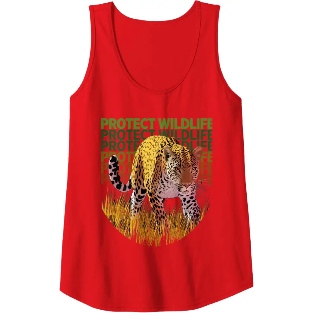 Majestic Jaguar: Guardian of the Grasslands Tank Top - Red