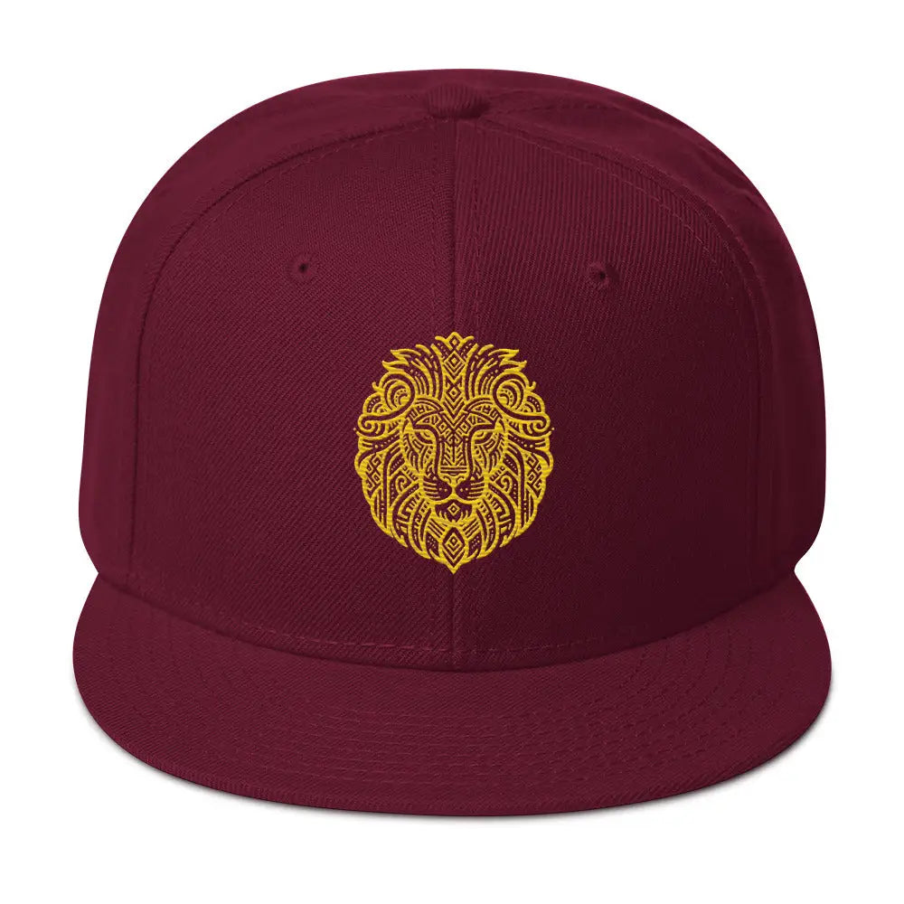 Majestic Lion Snapback Hat - Burgundy maroon