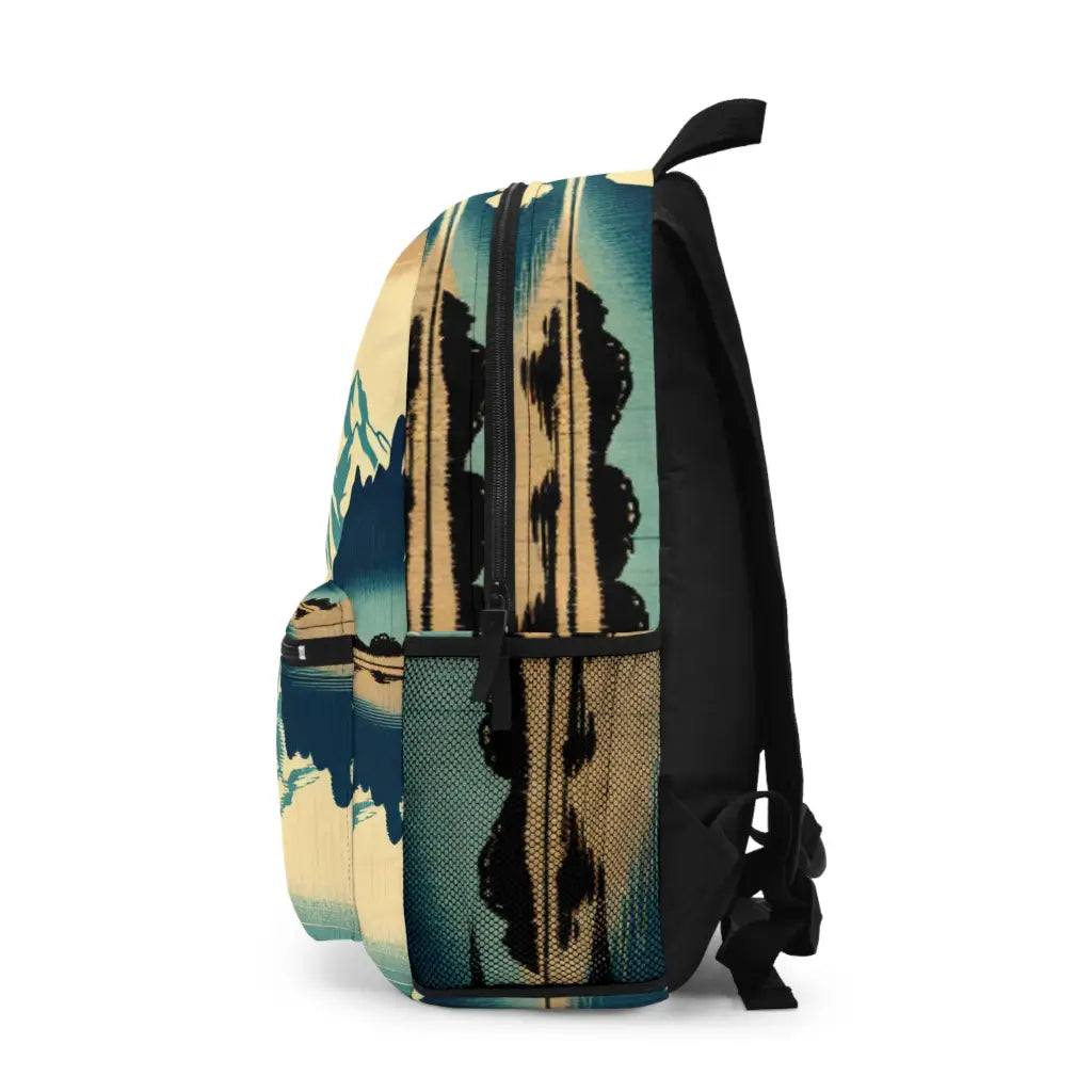 Majestic Peaks Reflected in Tranquil Waters Backpack