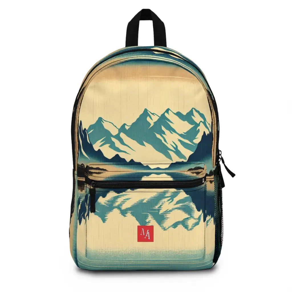 Majestic Peaks Reflected in Tranquil Waters Backpack