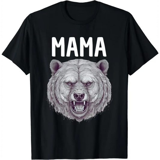 Mama Bear: Fierce Protector in Grayscale Art T-Shirt