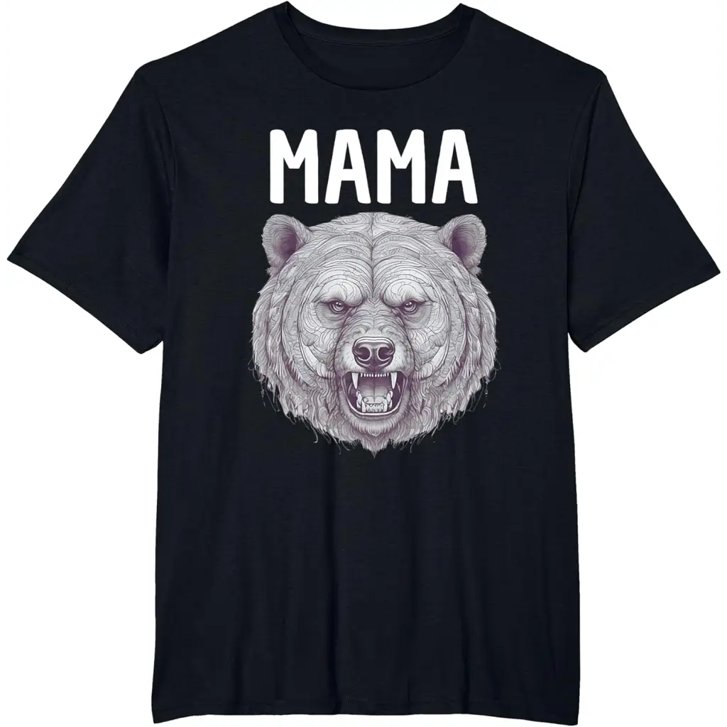 Mama Bear: Fierce Protector in Grayscale Art T-Shirt