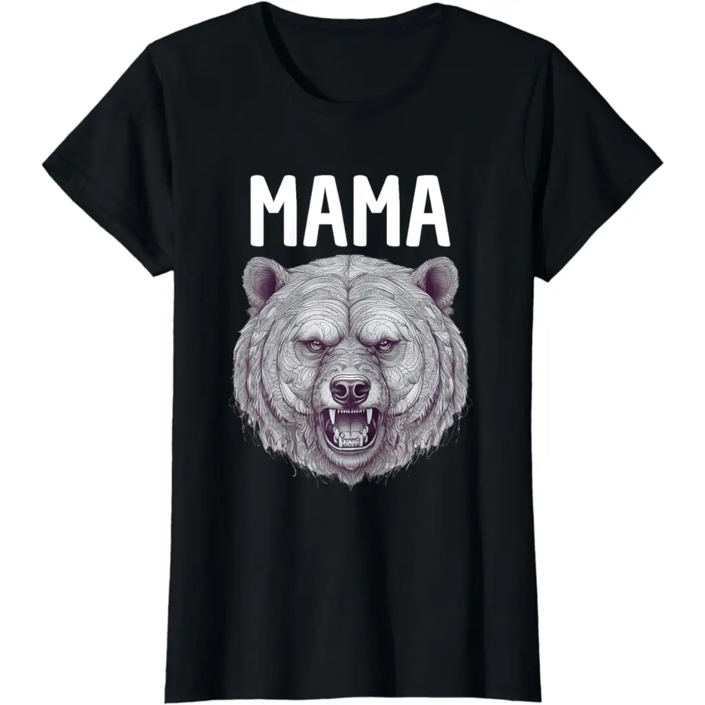 Mama Bear: Fierce Protector in Grayscale Art T-Shirt