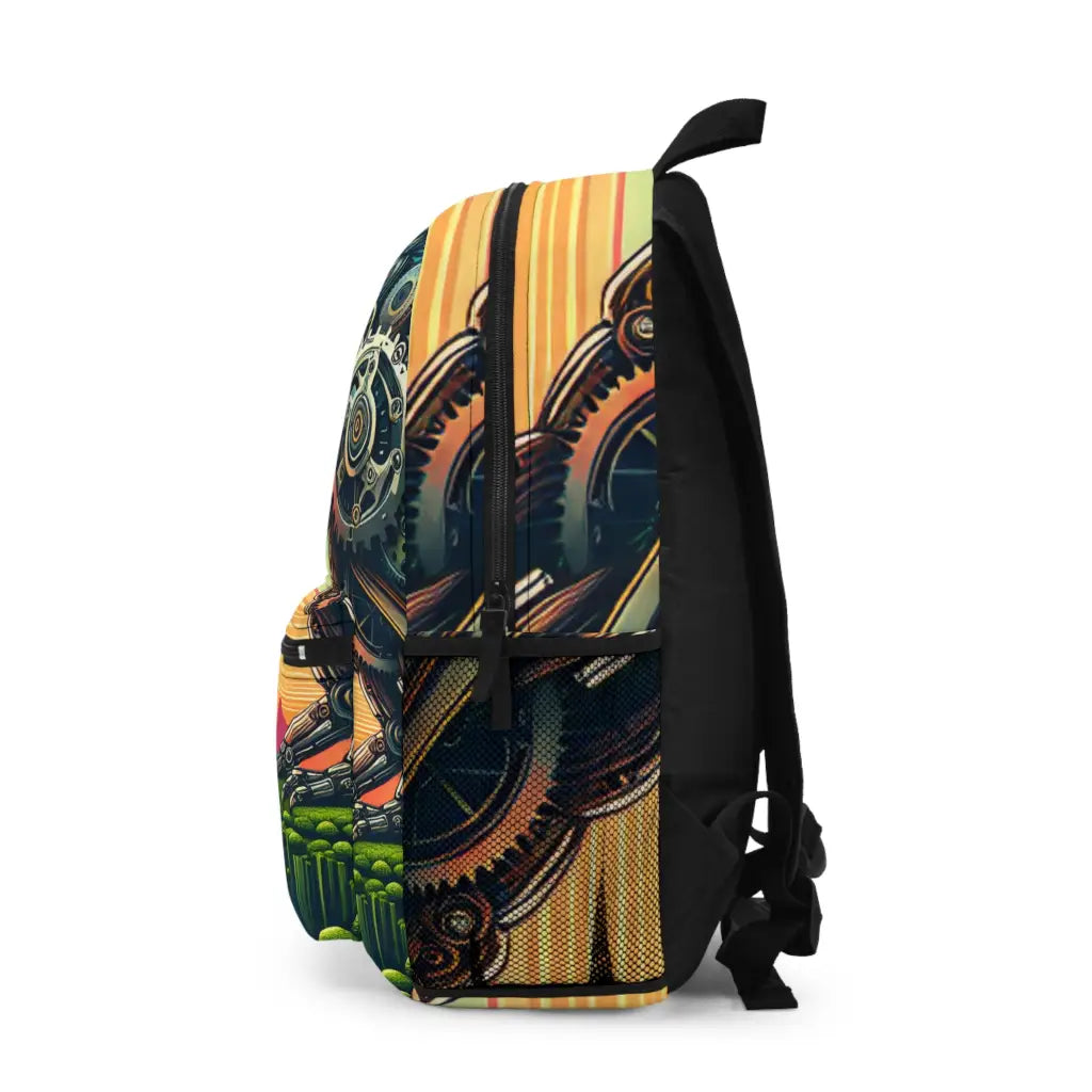 Mechanical Sentinel in a Fantasy Realm Backpack One size