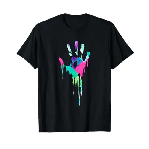Melting Spectrum: Dripping Handprint T Shirt Apparel