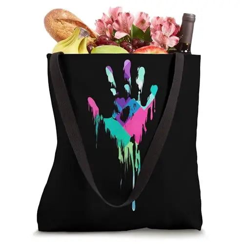 Melting Spectrum: Dripping Handprint Tote Bag Apparel