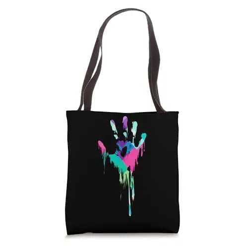 Melting Spectrum: Dripping Handprint Tote Bag Apparel