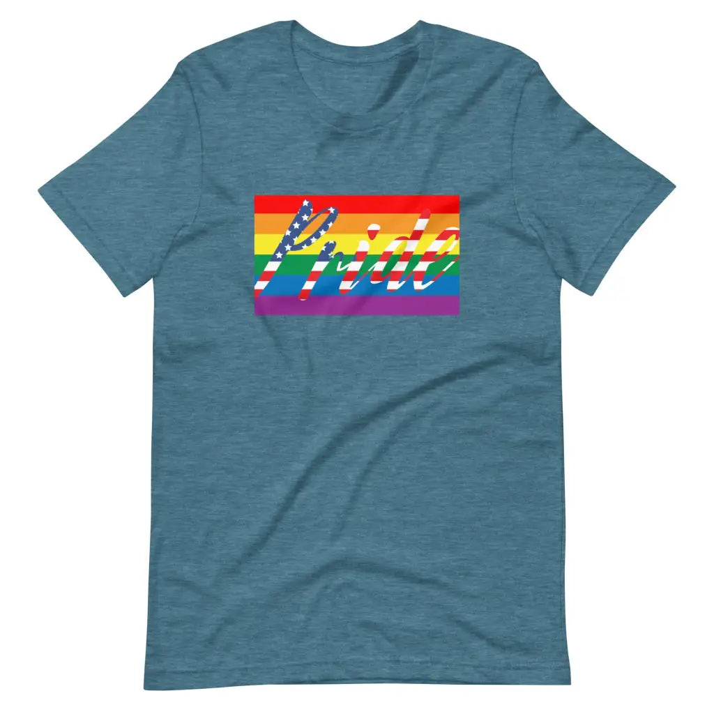 Men’s American Flag Gay Pride LGBT t-shirt - Heather Deep