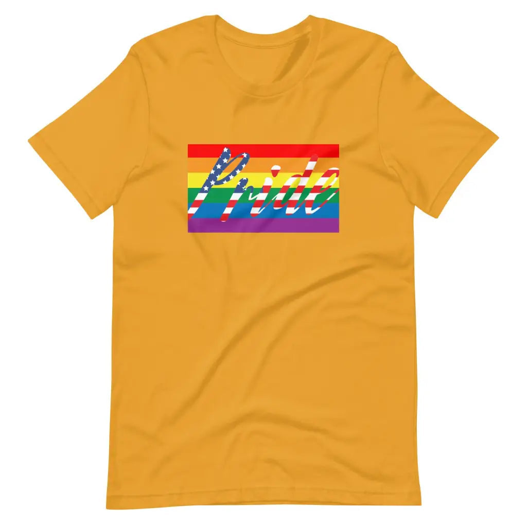 Men’s American Flag Gay Pride LGBT t-shirt - Mustard / S