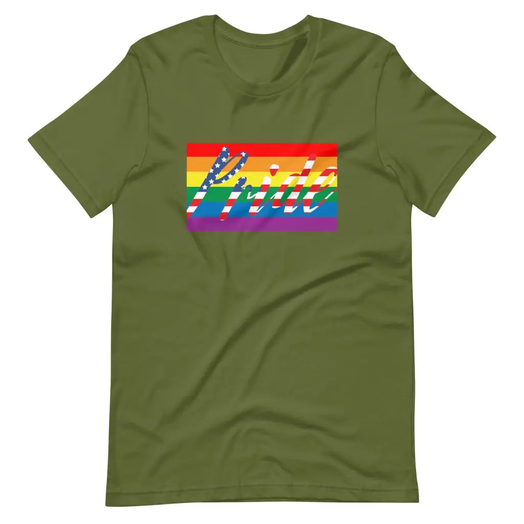 Men’s American Flag Gay Pride LGBT t-shirt - Olive / S